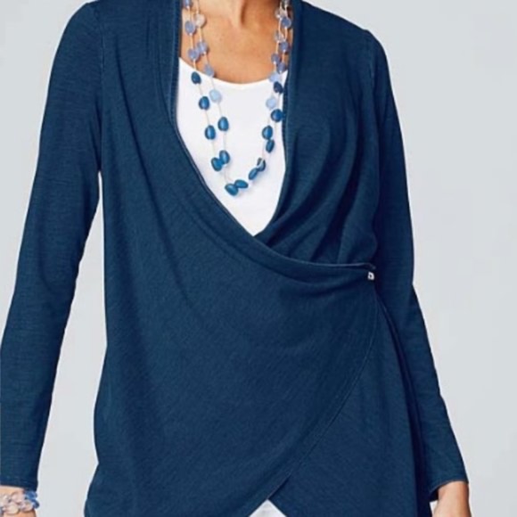 NWT Pure J.Jill Indigo V Neck Wrap Long Sleeve Super Soft And Comfortable NEW - Picture 1 of 5